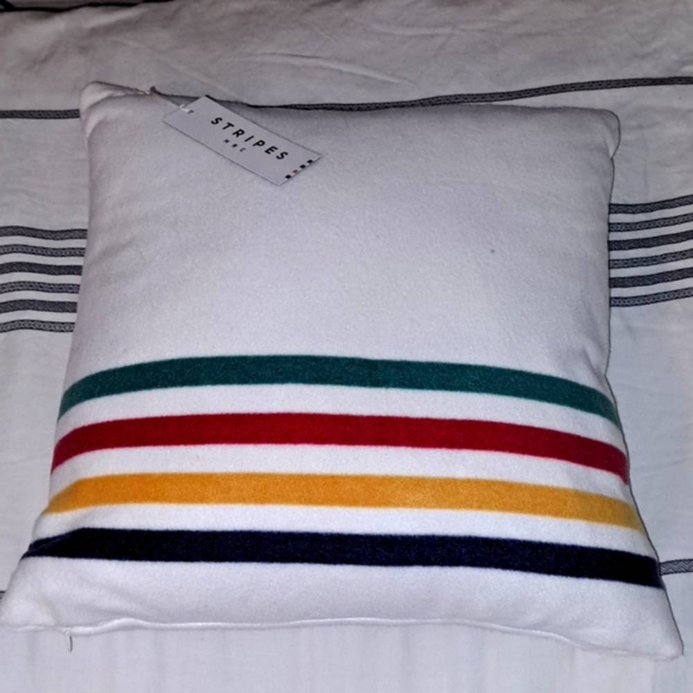 CANADA Hudson’s Bay HBC Stripes Multi-Stripe Polar Fleece Pillow Cushion NEW NWT